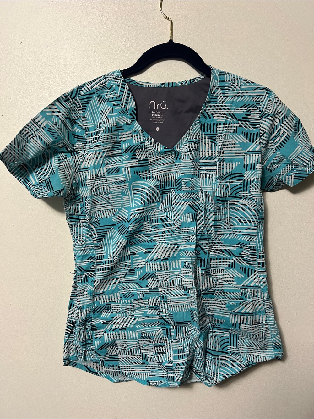 Barco Uniforms Teal Geometric V-Neck Short Sleeve Scrub Top